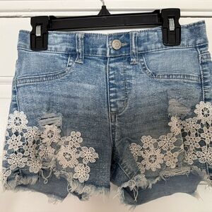 Girls - Vanilla Star Light Blue Jean Shorts with White Lace - 8Y